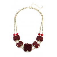 Ruby Red Druzy Glass Stones Statement Necklace